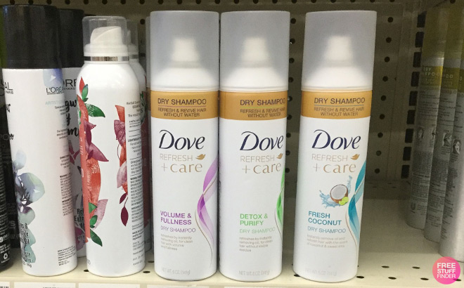 Dove Dry Shampoos on a Shelf at CVS