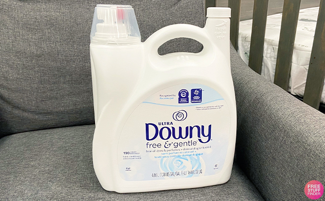 Downy Free Gentle Laundry Fabric Conditioner Fabric Softner 164 Fl Oz 190 Loads on a Sofa Downy Free Gentle Laundry Fabric Conditioner Fabric Softner 164 Fl Oz 190 Loads on a Sofa