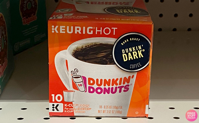 Dunkin Donuts Dunkin Dark 10 Count K Cup Pods on a Shelf