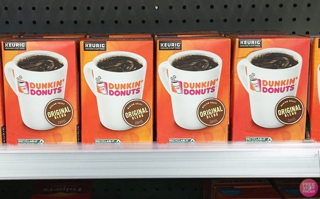 Dunkin Donuts Original Blend K Cup Pods on a Shelf