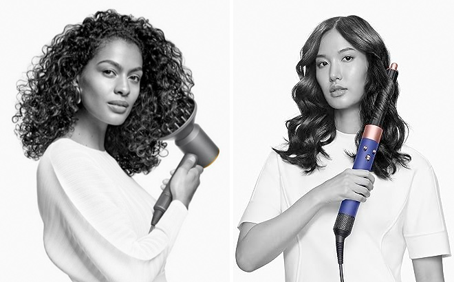 Dyson Supersonic Hair Dryer NickelCopper and Dyson Airwrap Multi Styler Complete Long BlueCopper