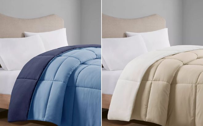 Easy Care Reversible Comforters in Blue and Tan Color