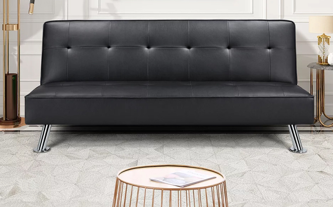 easyfashion convertible black faux leather futon sofa bed