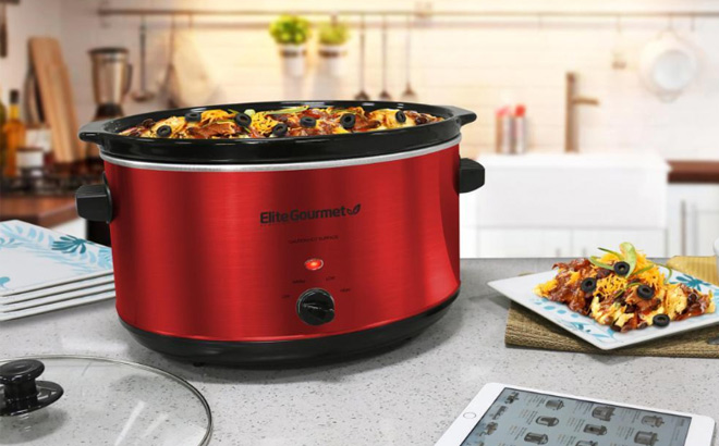 Elite Gourmet Stainless Steel Slow Cooker on the Kitchen Element Elite Gourmet Stainless Steel Slow Cooker on the Kitchen Element
