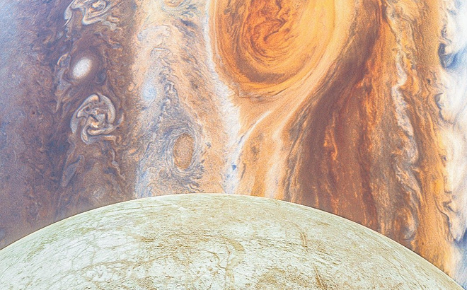 Europa Moon with Jupiter in the Backgorund Europa Moon with Jupiter in the Backgorund