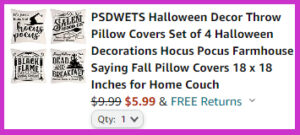 Final Price breakdown for Psdwets Halloween Throw Pillow Covers