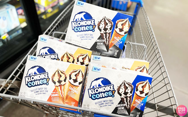 Five Boxes of Klondike Cones on a Shopping Cart