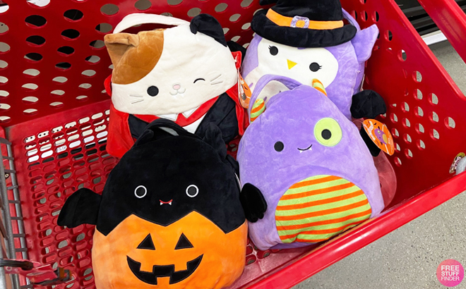 Four Halloween Squishmallows Trick or Treat Pails Inside Target Cart