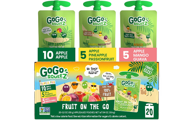 GoGo SqueeZ 20 Count Apple Mango Guava Pineapple Passionfruit Variety Pack GoGo SqueeZ 20 Count Apple Mango Guava Pineapple Passionfruit Variety Pack