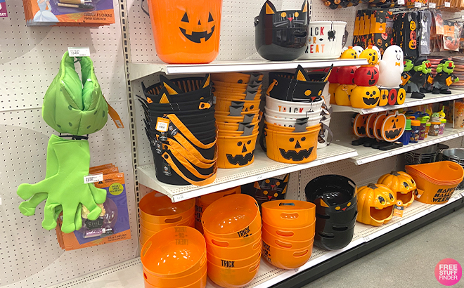 Halloween Candy Bowls on a Shelf