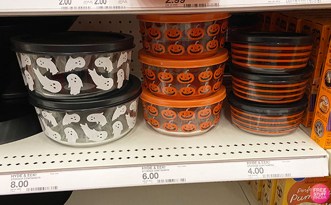 Halloween Glass Containers on a Shelf