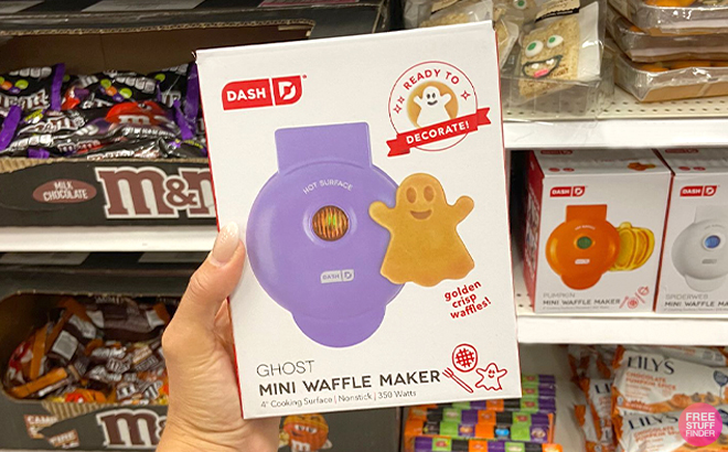 Hand Holding Dash Ghost Mini Waffle Maker