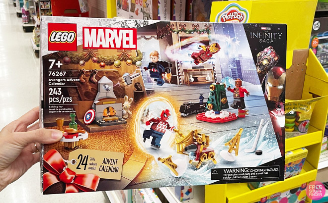 A Hand Holding the LEGO Marvel Avengers 2023 Advent Calendar at Target