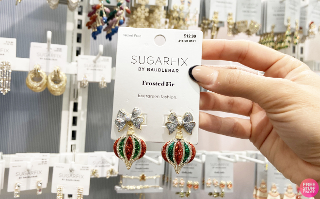 Hand Holding Sugarfix by Baublebar Frosted Fir Earrings