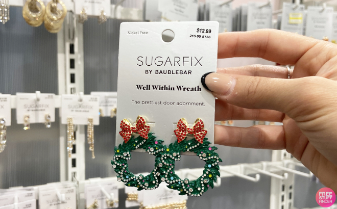Hand Holding Sugarfix by Baublebar Well Within Wreath Earrings