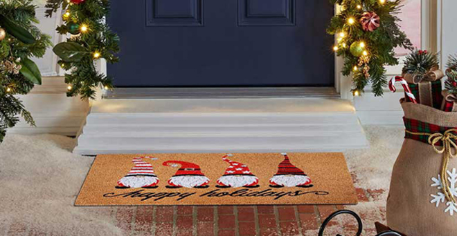 Happy Holidays Doormat on Front Door Entrance