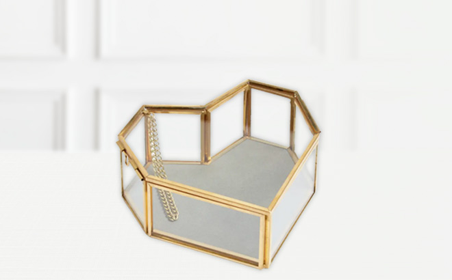 Heart Glass Jewelry Box on the Table