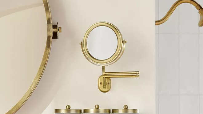 Hearth Hand Wall Mounted Brass Magnifying Swivel Mirror