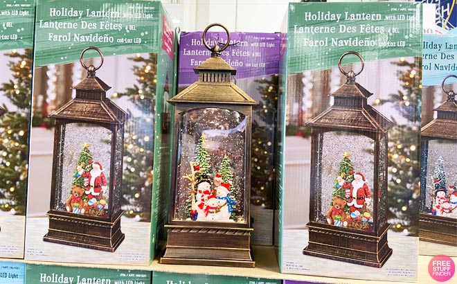 Holiday Glitter Lantern on a Store Shelf