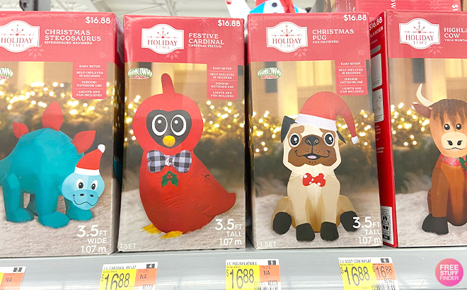 Holiday Time 3 5 Foot Christmas Cardinal and Christmas Pug with Santa Hat Inflatables