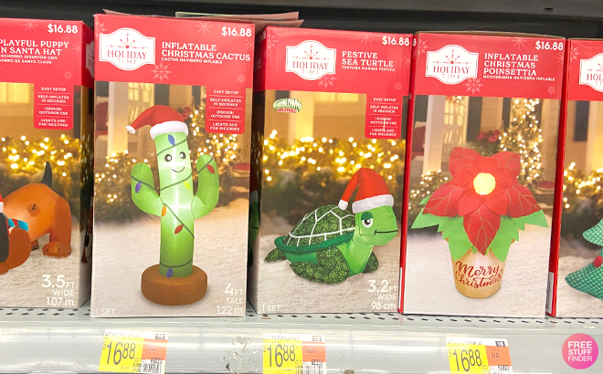Holiday Time 4 Foot Christmas Cactus and Festive Sea Turtle Inflatables