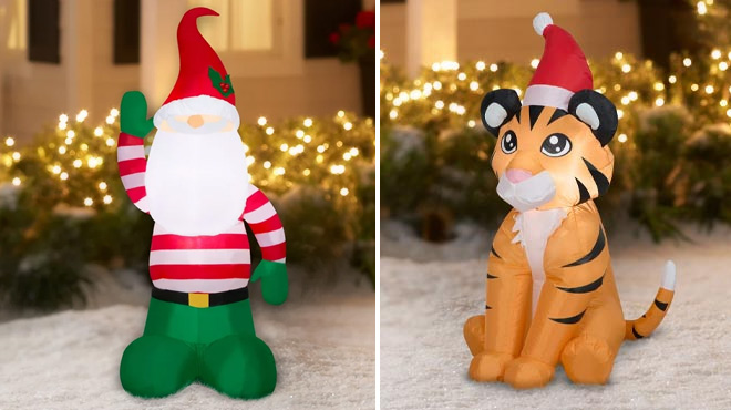 Holiday Time 4 Foot Christmas Gnome and Christmas Tiger Inflatables