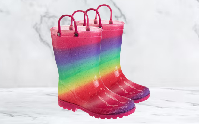 Josmo Girls Red Purple Rainbow Rain Boots