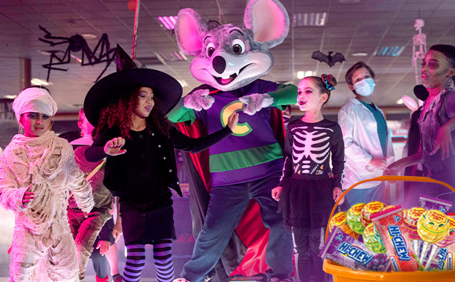 Kids in Halloween Costume with Chuck E Cheese