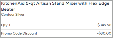 KitchenAid Artisan 5 qt Stand Mixer Order Summary