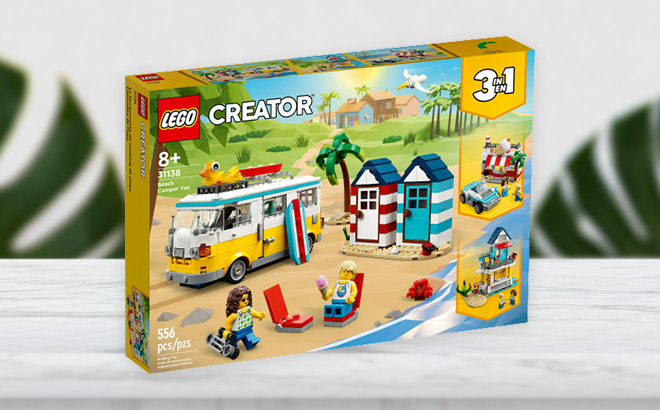 LEGO Creator 3in1 Beach Camper Van Building Kit on Table