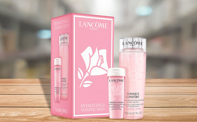 Lancome Tonique Confort Hydrating Toning Duo on a Table