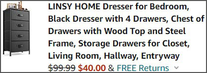 Linsy Home 4 Drawer Dresser Order Summary
