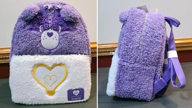 Loungefly Care Bears Bright Heart Raccoon Fuzzy Mini Backpack