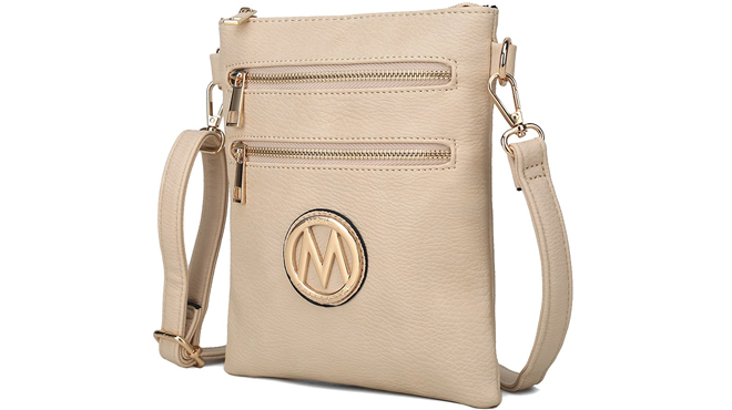 MKF Beige Medina Double Zip Crossbody Bag MKF Beige Medina Double Zip Crossbody Bag