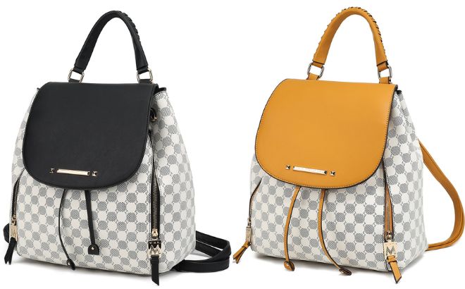 MKF Collection by Mia K Circular Kimberly Backpack in Black and Mustard Color