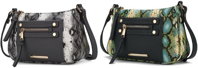 MKF Collection by Mia K Essie Snake Embossed Crossbody Bag in Charcoal and Green Color