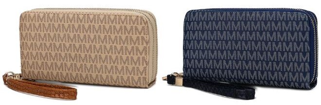 MKF Collection by Mia K Logo Noemy Wristlet in Beige and Navy Color