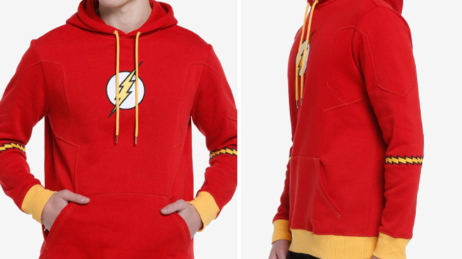 Man Wearing DC Comics The Flash Hoodie Shown in Several Angles