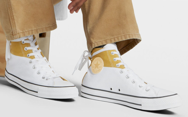 Man is Wearing Converse Chuck Taylor All Star Crafted Patchwork Shoes in Dunescape Color