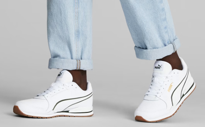 Man is Wearing Puma ST Runner Bold Sneaker in Forest Night Color Man is Wearing Puma ST Runner Bold Sneaker in Forest Night Color