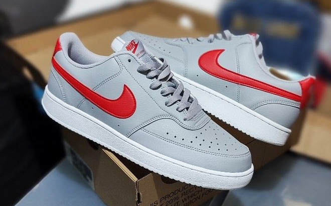 Mens Nike Court Vision Casual Shoes in Wolf Grey White and University Red Color Mens Nike Court Vision Casual Shoes in Wolf Grey White and University Red Color