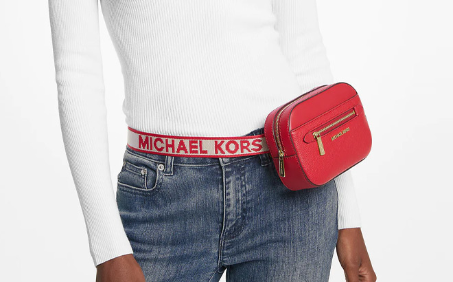 Michael Kors Jet Set Small Pebbled Leather Belt Bag in Red Color