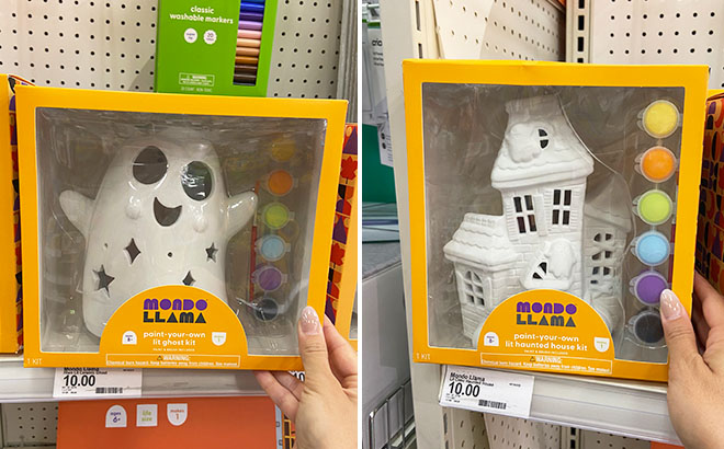 Mondo Llama Halloween Lit Ceramic Ghost Kit and Halloween Lit Ceramic Haunted House Kit