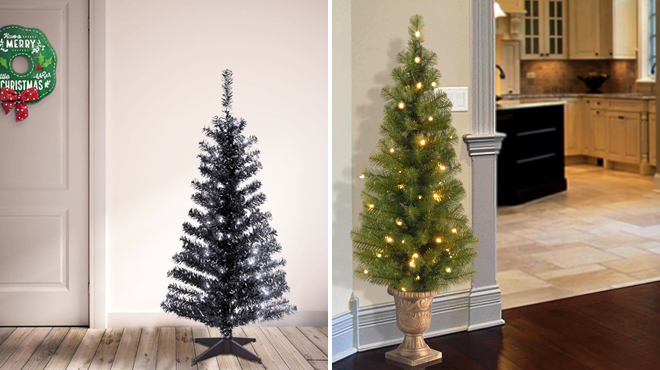 National Tree Company Pre lit Artificial Tree Black Color on the Left and Black and Gold on the Right