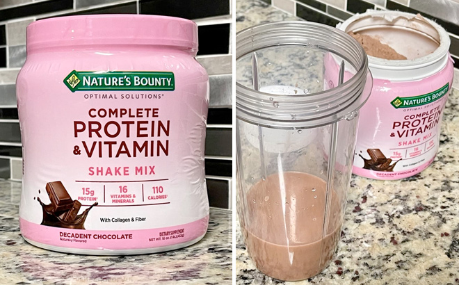 Natures Bounty Complete Protein Vitamin Shake Mix with Collagen Fiber Two Packs with a Blender Cup