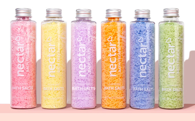 Nectar Bath Treats Mix Match Foaming Bath Salts 3 Pack on the Pink Table