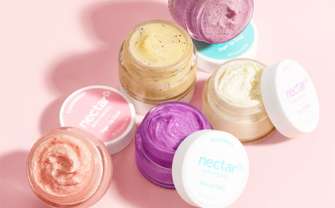 Nectar Bath Treats Mix Match Lip Duo on the Pink Background Nectar Bath Treats Mix Match Lip Duo on the Pink Background