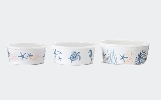 Nesting Melamine Coastal Storage Bowls 3 Piece Set