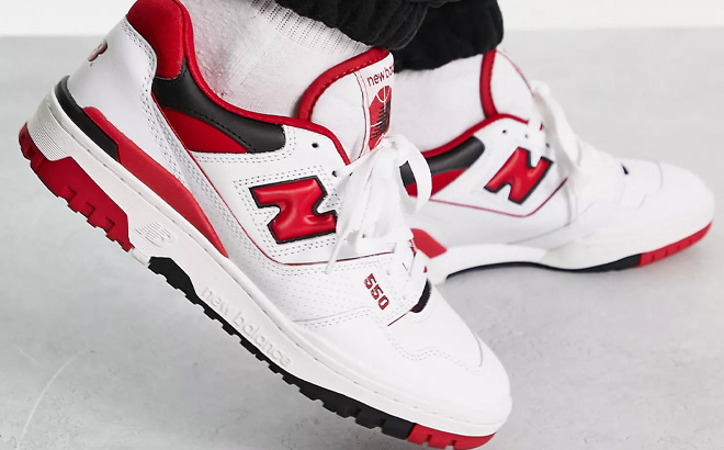 New Balance 550 Sneakers in White With Red Team Color