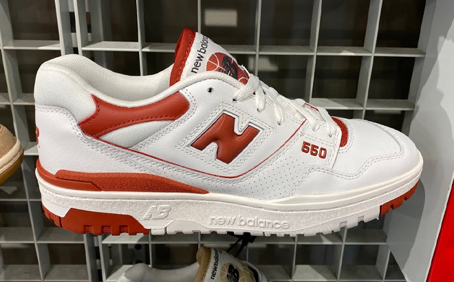 New Balance 550 Womens Shoe in White With Brick Red Color
